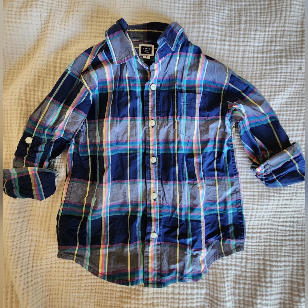 Boys Janie and Jack Plaid Button Up Shirt Sz 4